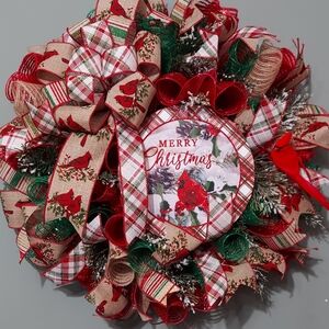 Holiday Cardinal Wreath with Red and Green Accents